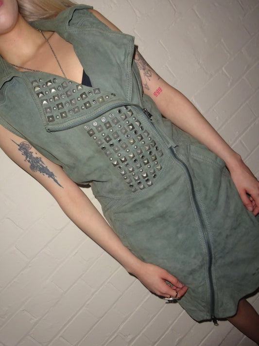 Asymmetric Suede Zip Dress