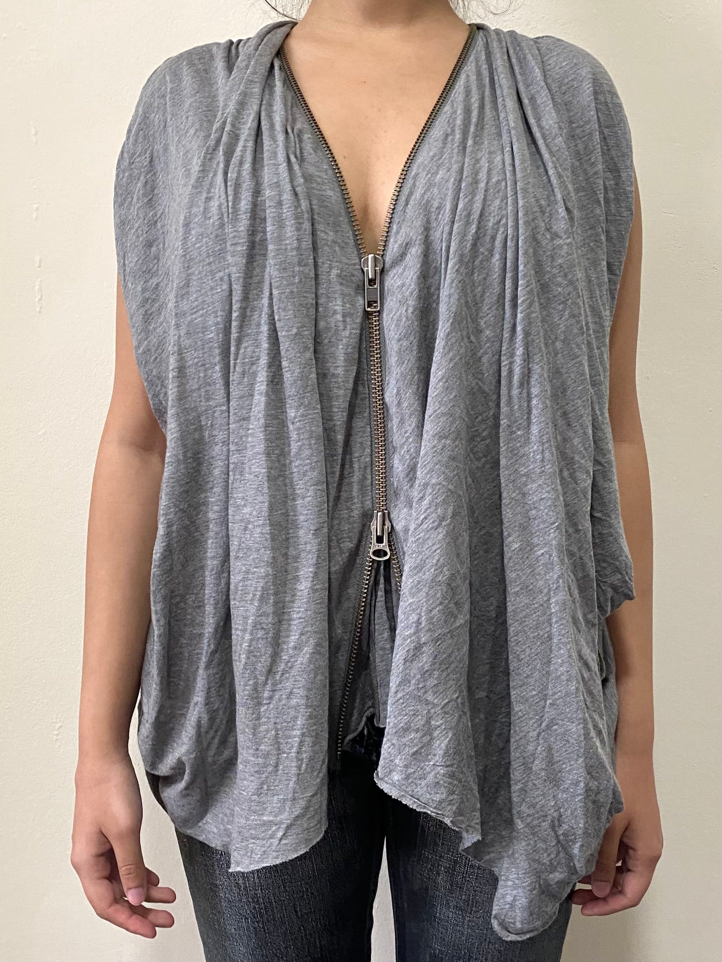 Grey Draped Sleeveless Vest