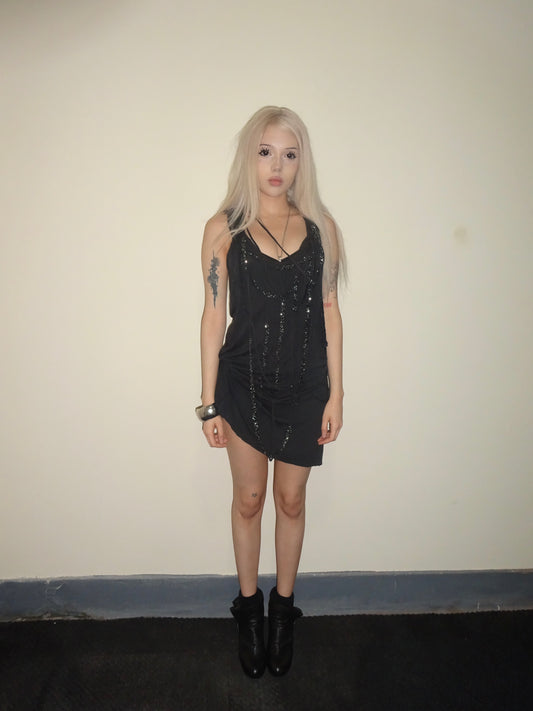 Charcoal Glitter Tassel Dress