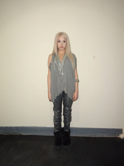 Grey Draped Sleeveless Vest