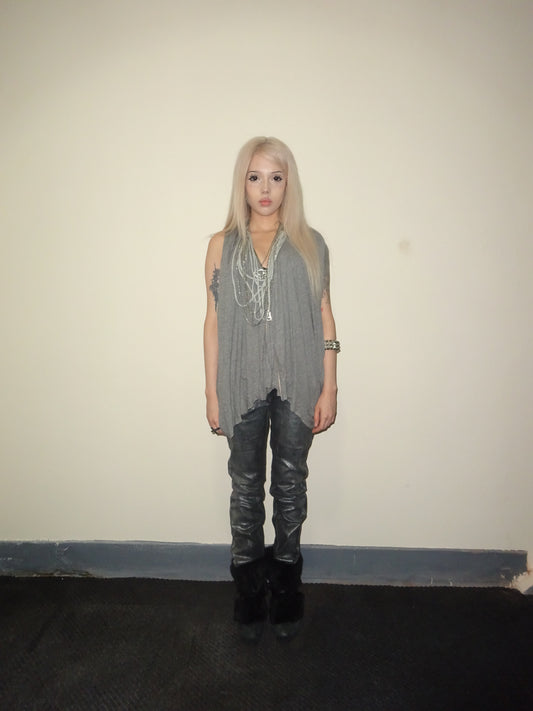 Grey Draped Sleeveless Vest