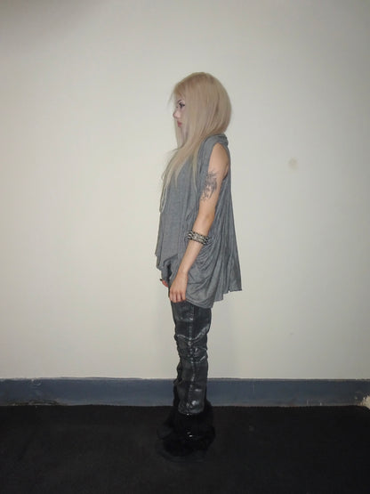 Grey Draped Sleeveless Vest