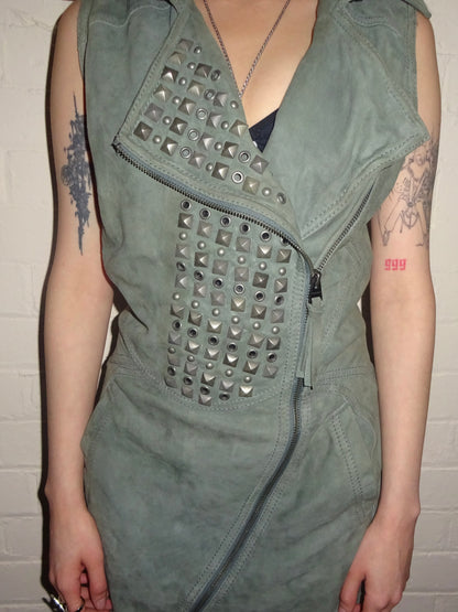 Asymmetric Suede Zip Dress