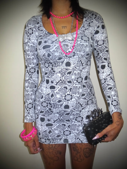 Skull Print Bodycon Dress