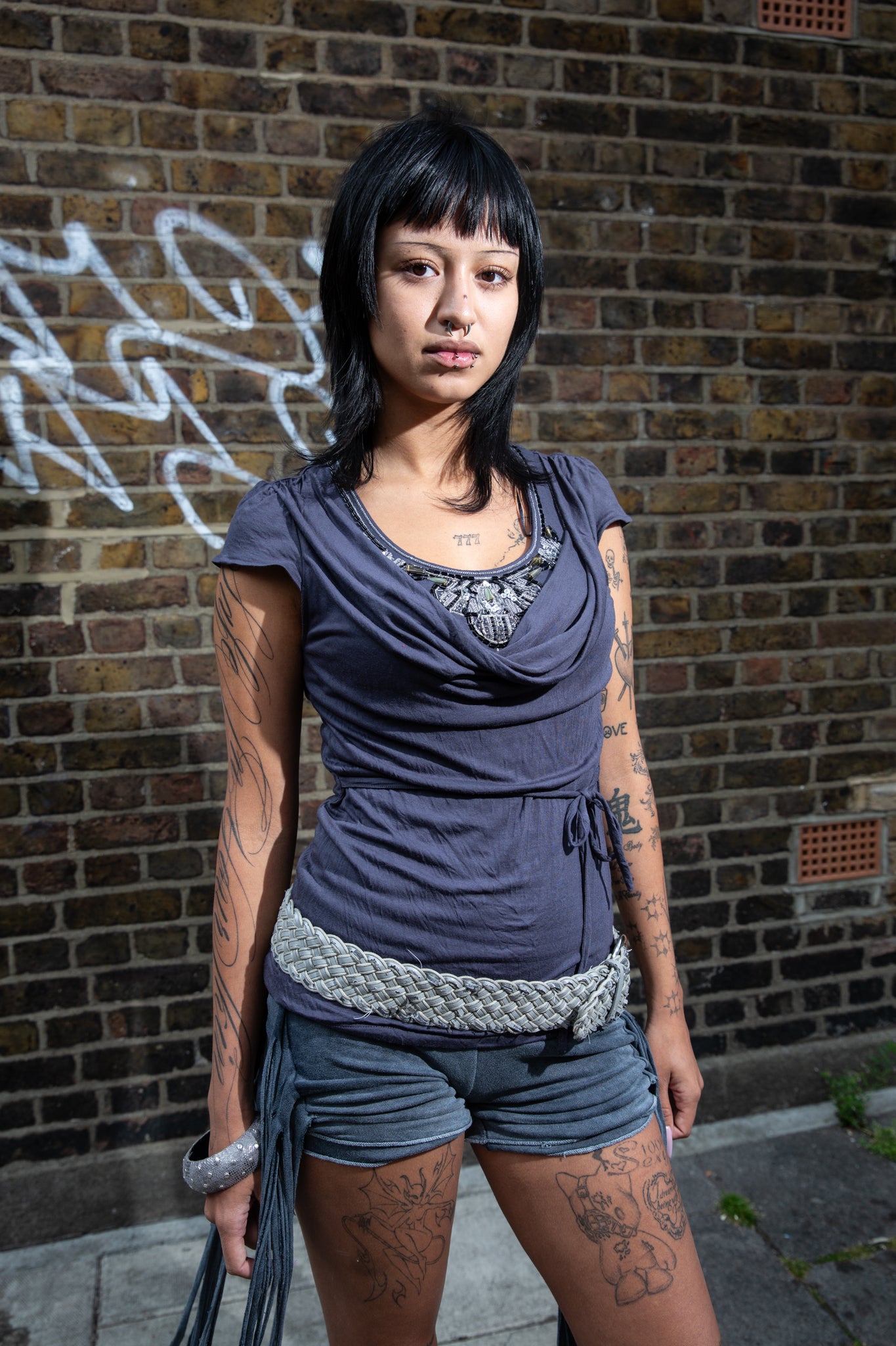 Embroidered Cowl Neck